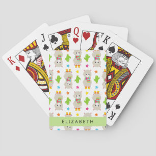 Pattern Of Llamas, Alpacas, Cactus, Your Name Playing Cards