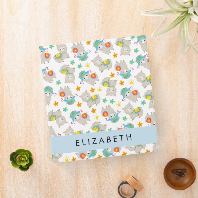 Pattern Of Llamas, Alpacas, Flowers, Your Name Binder (In Situ)