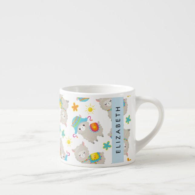Pattern Of Llamas, Alpacas, Flowers, Your Name Espresso Cup (Right)
