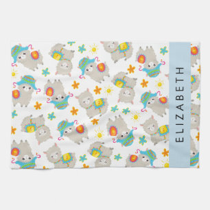Pattern Of Llamas, Alpacas, Flowers, Your Name Kitchen Towel