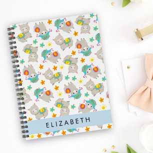 Pattern Of Llamas, Alpacas, Flowers, Your Name Notebook