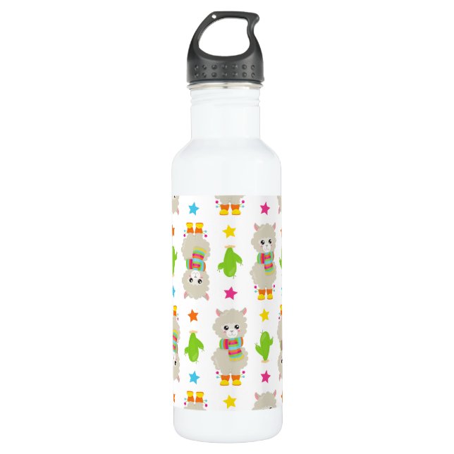 Pattern Of Llamas, Cute Llamas, Alpacas, Cactus 710 Ml Water Bottle (Front)