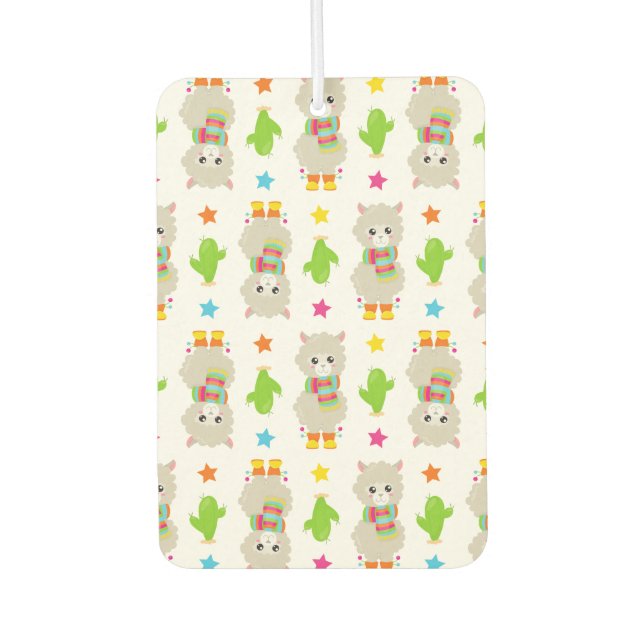 Pattern Of Llamas, Cute Llamas, Alpacas, Cactus Air Freshener (Front)