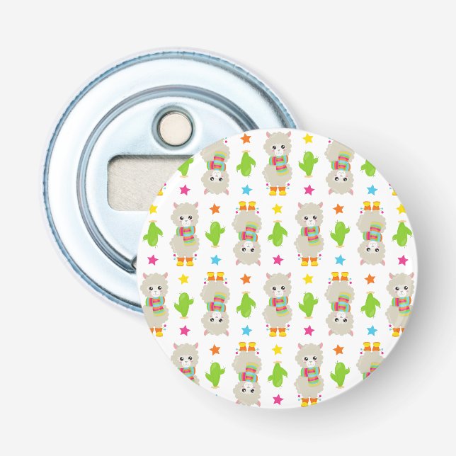 Pattern Of Llamas, Cute Llamas, Alpacas, Cactus Bottle Opener (Front)