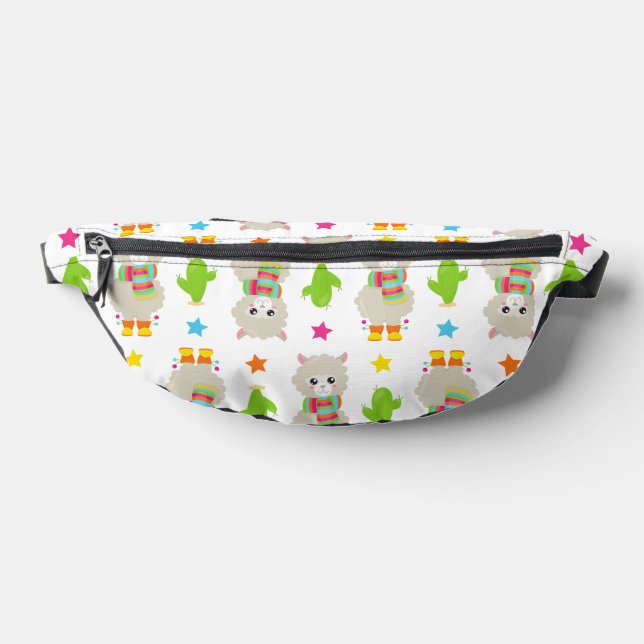 Pattern Of Llamas, Cute Llamas, Alpacas, Cactus Fanny Pack (Lay Down)