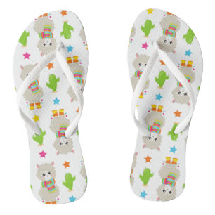 Pattern Of Llamas, Cute Llamas, Alpacas, Cactus Flip Flops