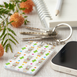 Pattern Of Llamas, Cute Llamas, Alpacas, Cactus Keychain