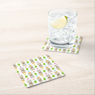 Pattern Of Llamas, Cute Llamas, Alpacas, Cactus Square Paper Coaster