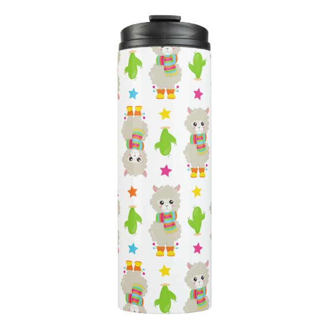 Pattern Of Llamas, Cute Llamas, Alpacas, Cactus Thermal Tumbler (Front)