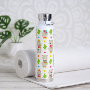 Pattern Of Llamas, Cute Llamas, Alpacas, Cactus Water Bottle