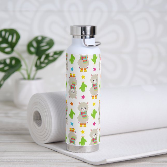 Pattern Of Llamas, Cute Llamas, Alpacas, Cactus Water Bottle (Yoga)