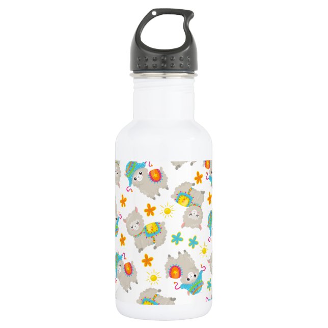 Pattern Of Llamas, Cute Llamas, Alpacas, Flowers 532 Ml Water Bottle (Front)