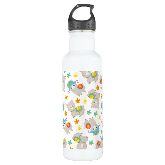 Pattern Of Llamas, Cute Llamas, Alpacas, Flowers 710 Ml Water Bottle (Front)