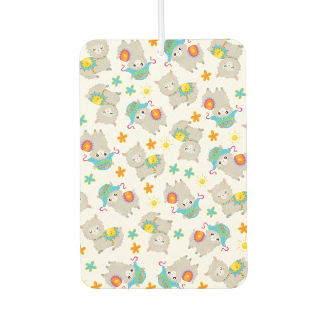 Pattern Of Llamas, Cute Llamas, Alpacas, Flowers Air Freshener (Front)