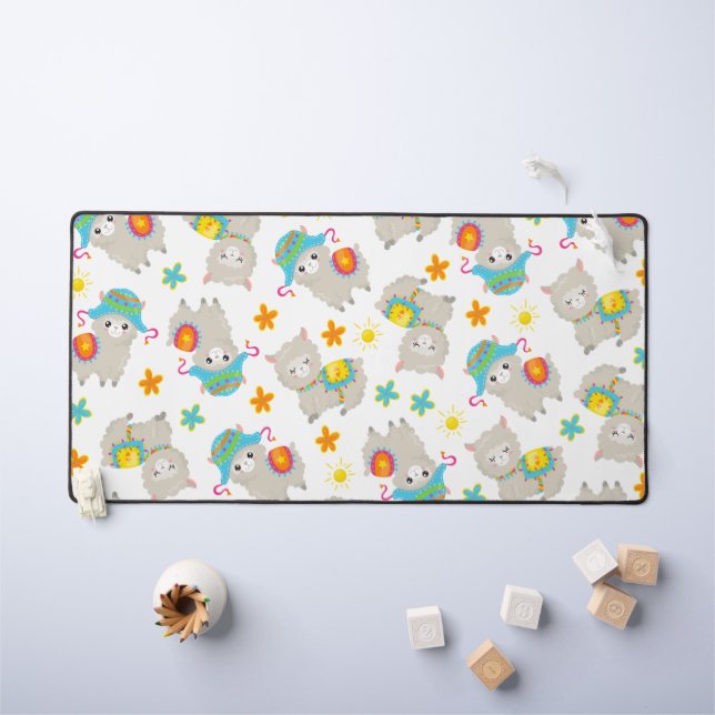 Pattern Of Llamas, Cute Llamas, Alpacas, Flowers Desk Mat (Kids Table)