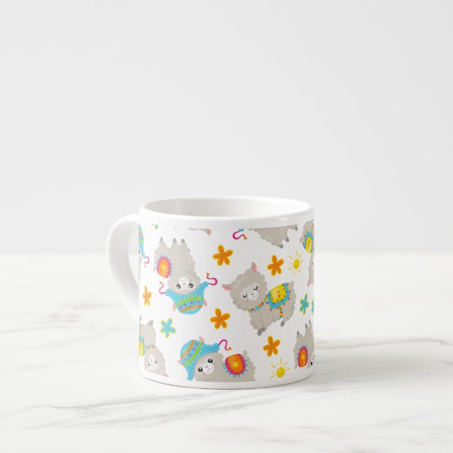Pattern Of Llamas, Cute Llamas, Alpacas, Flowers Espresso Cup (Front Left)