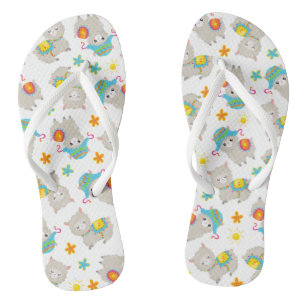 Pattern Of Llamas, Cute Llamas, Alpacas, Flowers Flip Flops