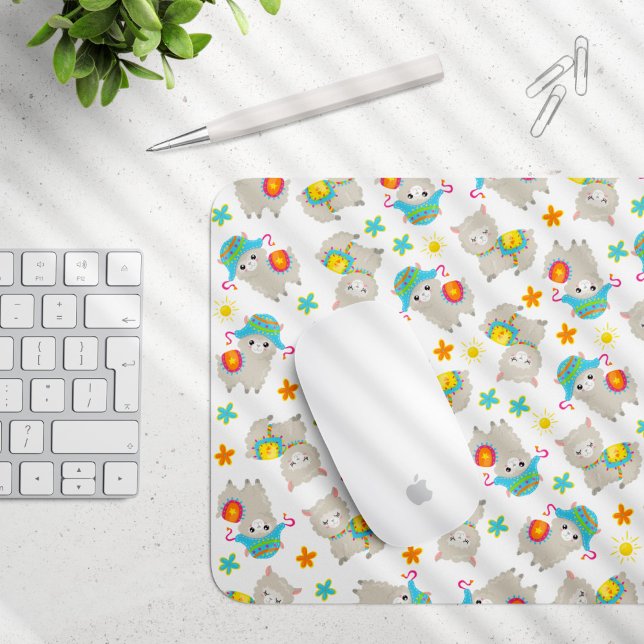 Pattern Of Llamas, Cute Llamas, Alpacas, Flowers Mouse Pad (Creator Uploaded)