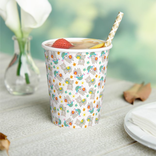 Pattern Of Llamas, Cute Llamas, Alpacas, Flowers Paper Cups (Insitu)