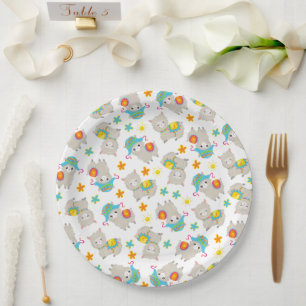 Pattern Of Llamas, Cute Llamas, Alpacas, Flowers Paper Plate