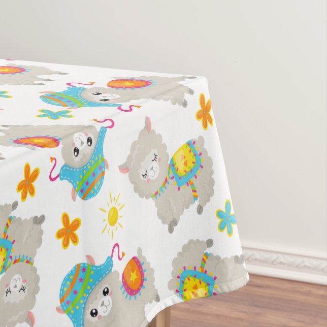Pattern Of Llamas, Cute Llamas, Alpacas, Flowers Tablecloth (In Situ)