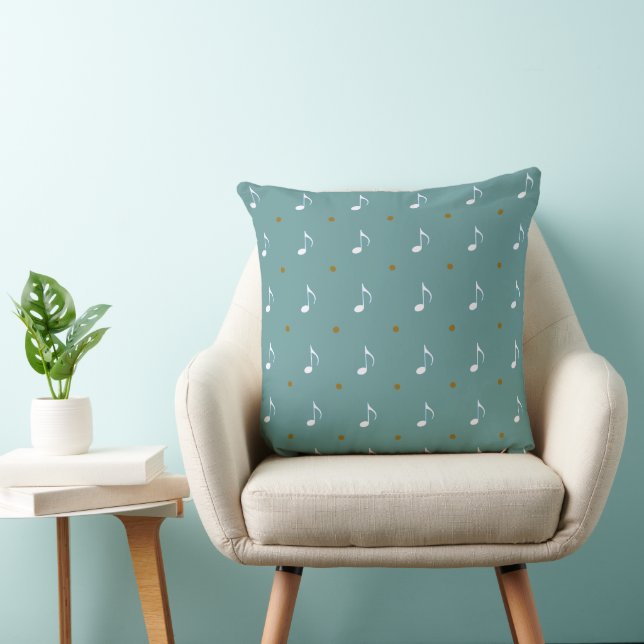 Pattern of Music Notes teal blue Throw Pillow (Chair)
