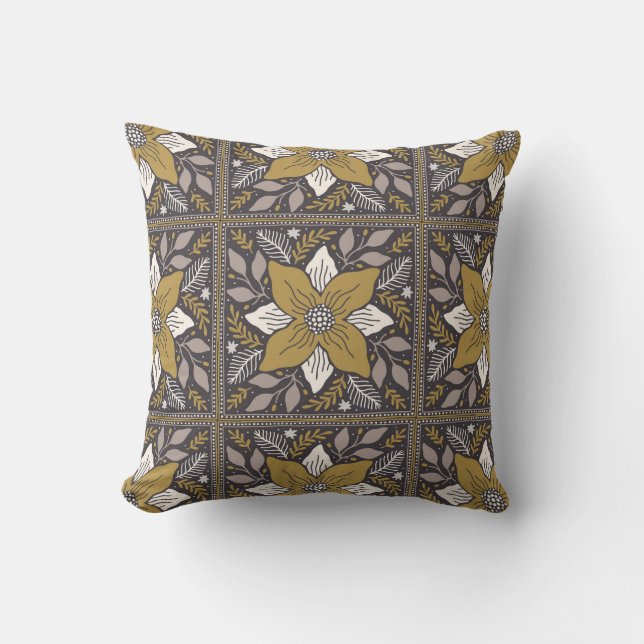 pattern of mustard yellow throw pillow (Front)