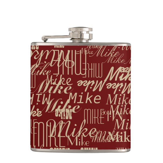 Pattern of Names on Dark Red Hip Flask (Front)