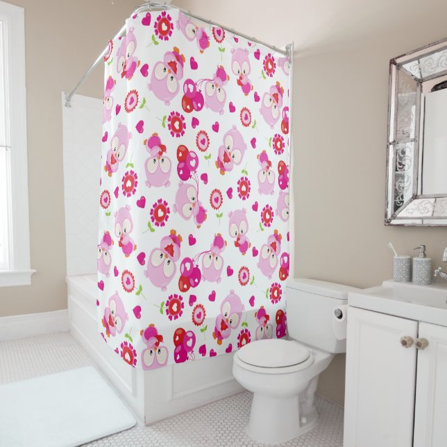 Pattern Of Owls, Cute Owls, Pink Owls, Hearts (In Situ)