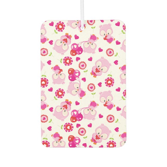 Pattern Of Owls, Cute Owls, Pink Owls, Hearts Air Freshener (Front)