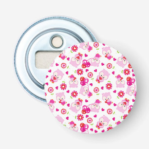 Pattern Of Owls, Cute Owls, Pink Owls, Hearts Bottle Opener