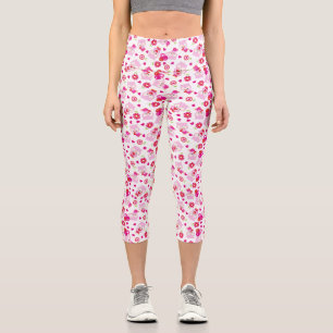 Pattern Of Owls, Cute Owls, Pink Owls, Hearts Capri Leggings