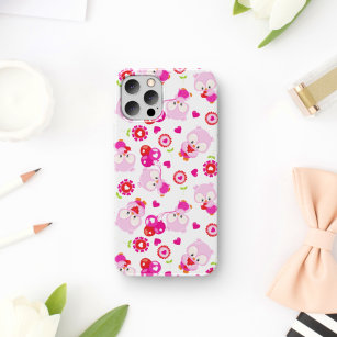 Pattern Of Owls, Cute Owls, Pink Owls, Hearts Case-Mate iPhone Case