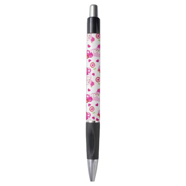 Pattern Of Owls, Cute Owls, Pink Owls, Hearts Pen (Front Vertical)