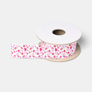Pattern Of Owls, Cute Owls, Pink Owls, Hearts Satin Ribbon
