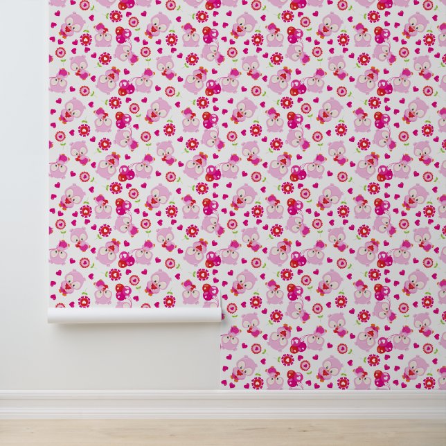 Pattern Of Owls, Cute Owls, Pink Owls, Hearts Wallpaper (Application)