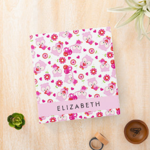Pattern Of Owls, Cute Owls, Pink Owls, Your Name Binder
