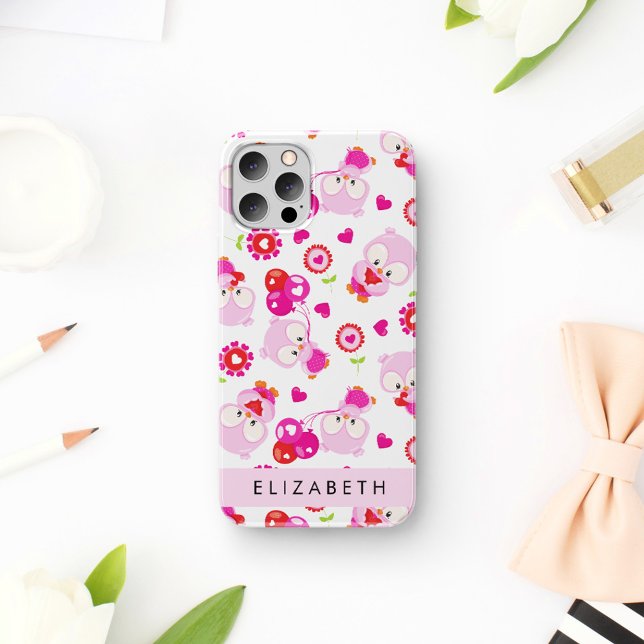 Pattern Of Owls, Cute Owls, Pink Owls, Your Name iPhone 16 Case (Creator Uploaded)
