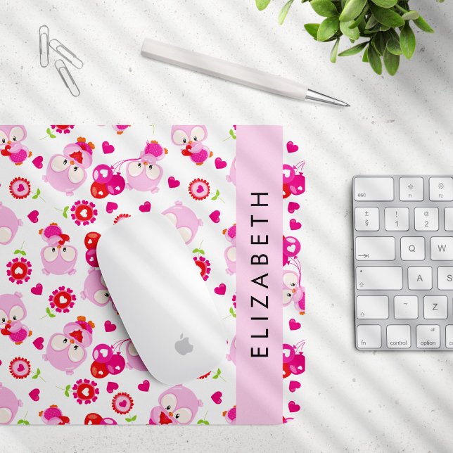 Pattern Of Owls, Cute Owls, Pink Owls, Your Name Mouse Pad (Creator Uploaded)
