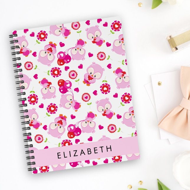 Pattern Of Owls, Cute Owls, Pink Owls, Your Name Notebook (Creator Uploaded)