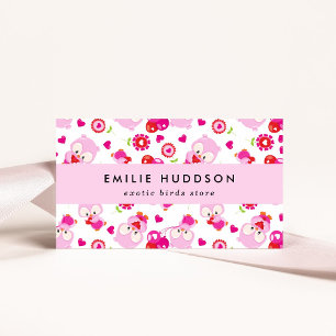 Pattern Of Owls, Pink Owls, Pet Shop, Bird Store Business Card