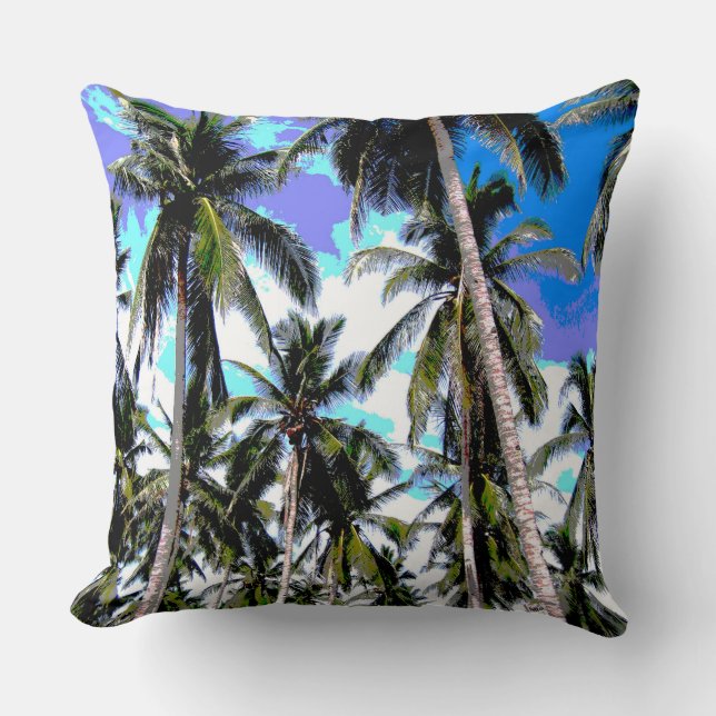 Pattern of Palm Trees in a Posterized Design Throw Pillow (Front)