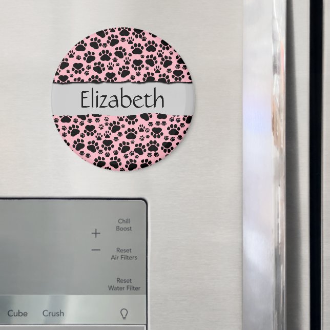 Pattern Of Paws, Black Paws, Dog Paws, Your Name Magnet (In Situ (Fridge))