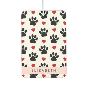 Pattern Of Paws, Black Paws, Red Hearts, Your Name Air Freshener