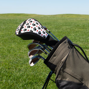 Pattern Of Paws, Black Paws, Red Hearts, Your Name Golf Head Cover