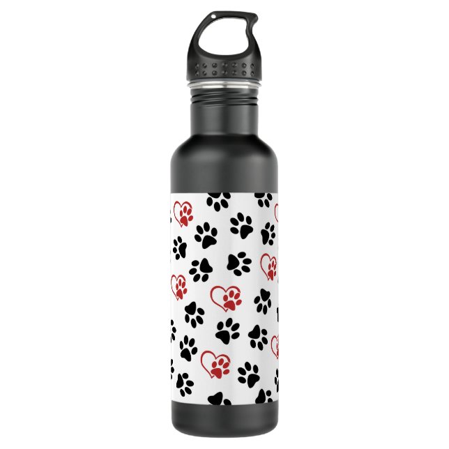 Pattern Of Paws, Black Paws, Red Paws, Hearts 710 Ml Water Bottle (Front)