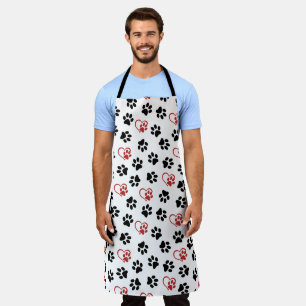 Pattern Of Paws, Black Paws, Red Paws, Hearts Apron