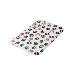 Pattern Of Paws, Black Paws, Red Paws, Hearts Bath Mat