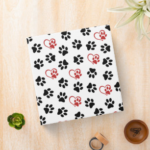 Pattern Of Paws, Black Paws, Red Paws, Hearts Binder