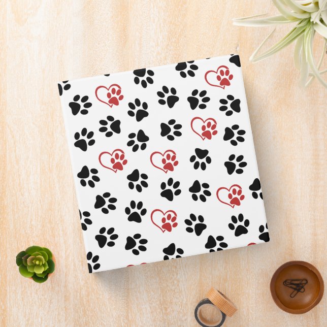 Pattern Of Paws, Black Paws, Red Paws, Hearts Binder (In Situ)